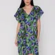 Luna Γυναικείο καφτάνι Blossom Tropical print μωβ & πράσινους τόνους με λάμψη Summer Collection 94729