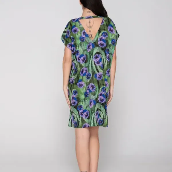 Luna Γυναικείο καφτάνι Blossom Tropical print μωβ & πράσινους τόνους με λάμψη Summer Collection 94729