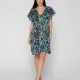 Luna Γυναικείο καφτάνι Blossom Tropical print μωβ & πράσινους τόνους με λάμψη Summer Collection 94729