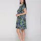 Luna Γυναικείο καφτάνι Blossom Tropical print μωβ & πράσινους τόνους με λάμψη Summer Collection 94729