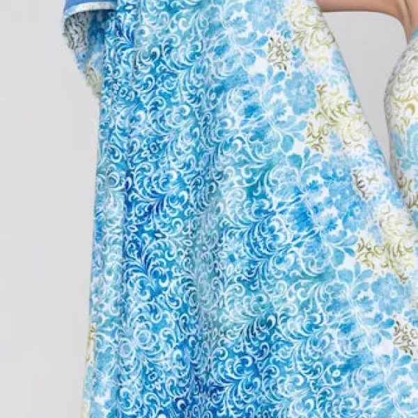 Luna Γυναικεία Serenity πετσέτα θαλάσσης oversized  Summer Collection 94753 Λευκό με γαλάζια χρυσά & λαδί φλοράλ prints