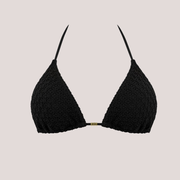 MYA swimwear Γυναικείο bikini set μαγιό δαντέλα τριγωνάκι & δετό σλιπ μαύρο με διακρητικές πούλιες MB3215 summer collection