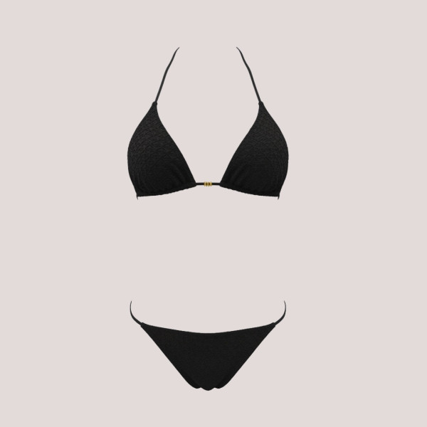 MYA swimwear Γυναικείο bikini set μαγιό δαντέλα τριγωνάκι & δετό σλιπ μαύρο με διακρητικές πούλιες MB3215 summer collection