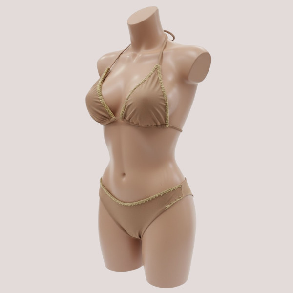MYA swimwear Γυναικείο bikini set μαγιό μεταλλιζέ τριγωνάκι & brazil v με πλεκτό τελείωμα Bronze MB2205