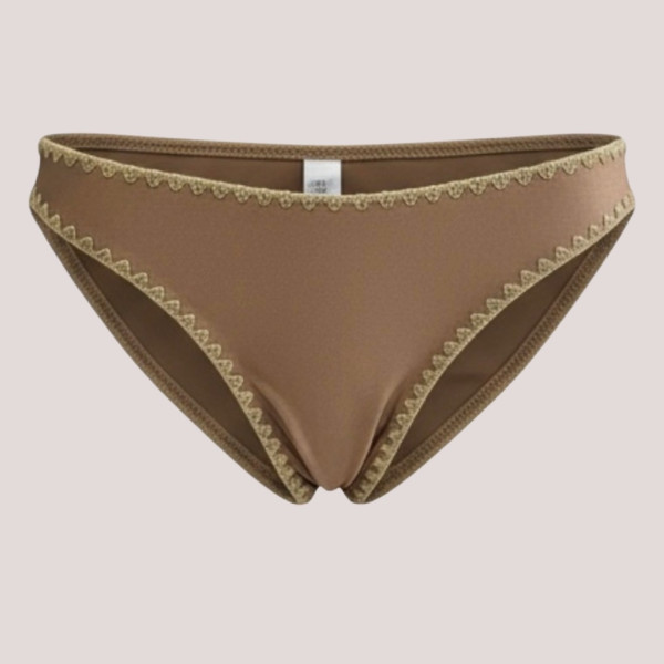 MYA swimwear Γυναικείο bikini set μαγιό μεταλλιζέ τριγωνάκι & brazil v με πλεκτό τελείωμα Bronze MB2205