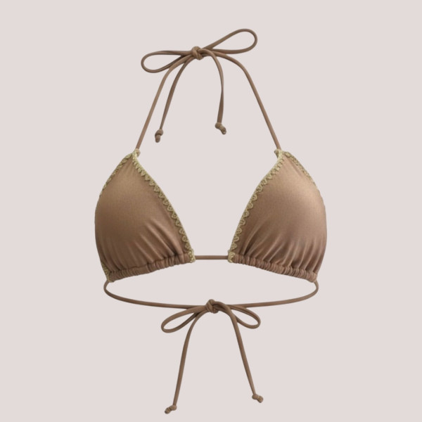 MYA swimwear Γυναικείο bikini set μαγιό μεταλλιζέ τριγωνάκι & brazil v με πλεκτό τελείωμα Bronze MB2205