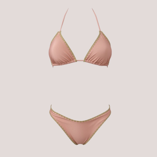 MYA swimwear Γυναικείο bikini set μαγιό μεταλλιζέ τριγωνάκι & brazil v με πλεκτό τελείωμα Dusty rose MB2205