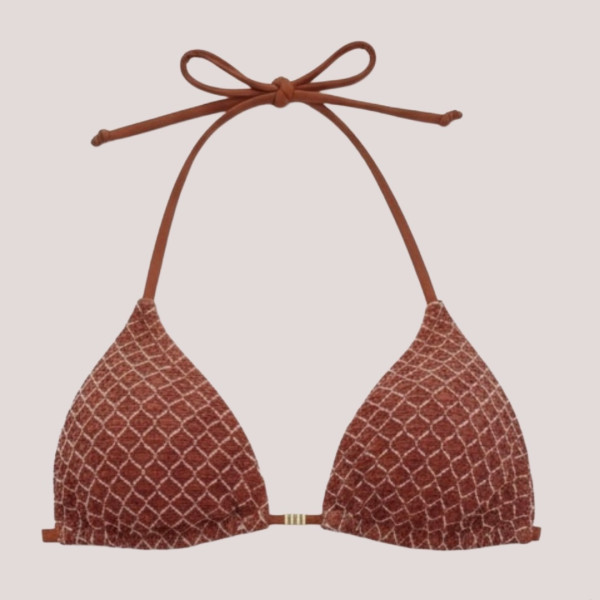 MYA swimwear Γυναικείο bikini set μαγιό δαντέλα τριγωνάκι & δετό σλιπ τερακότα με πούλιες MB3215 summer collection teracota