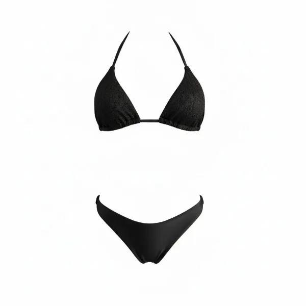 MYA swimwear Γυναικείο set bikini μαγιό μαυρο  με μεταλλικές πλεκτές λεπτομέρειες τριγωνάκι & ψηλόμεσο v brazil MB3225 summer collection black