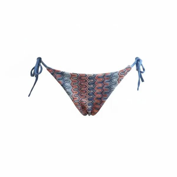 Modern Ocean Γυναικείο Set Bikini πλεκτό Τριγωνάκι με χοντρά κορδόνια ροζ χρώμα με μπλε και λευκες αποχρώσεις & δετό σλιπ braziL C-6333.PINK