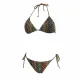 Modern Ocean Γυναικείο Set Bikini πλεκτό Τριγωνάκι με χοντρά κορδόνια καφέ χρώμα με κίτρινες και μπλέ αποχρώσεις & δετό σλιπ brazil C-6333