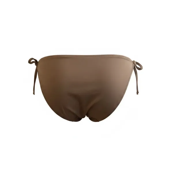 Modern Ocean Γυναικείο Set Bikini πλεκτό Τριγωνάκι με χοντρά κορδόνια καφέ χρώμα με κίτρινες και μπλέ αποχρώσεις & δετό σλιπ brazil C-6333