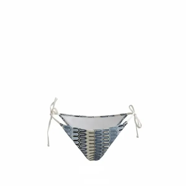 Modern Ocean Γυναικείο Set Bikini πλεκτό Τριγωνάκι με χοντρά κορδόνια λευκό χρώμα με μπλε αποχρώσεις & δετό σλιπ brazil C-6333