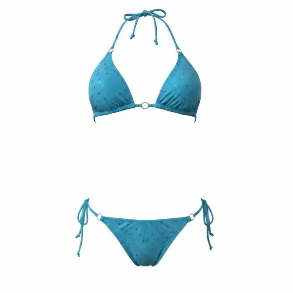 MYA swimwear Γυναικείο set bikini μαγιό μπλέ με μεταλλικές γυαλιστερές ανταύγειες τριγωνάκι & δετό brazil MB2201 summer collection Blue