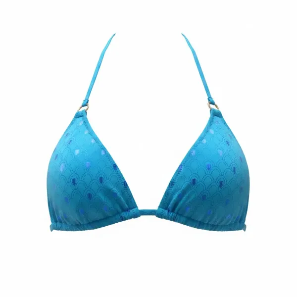 MYA swimwear Γυναικείο set bikini μαγιό μπλέ με μεταλλικές γυαλιστερές ανταύγειες τριγωνάκι & δετό brazil MB2201 summer collection Blue