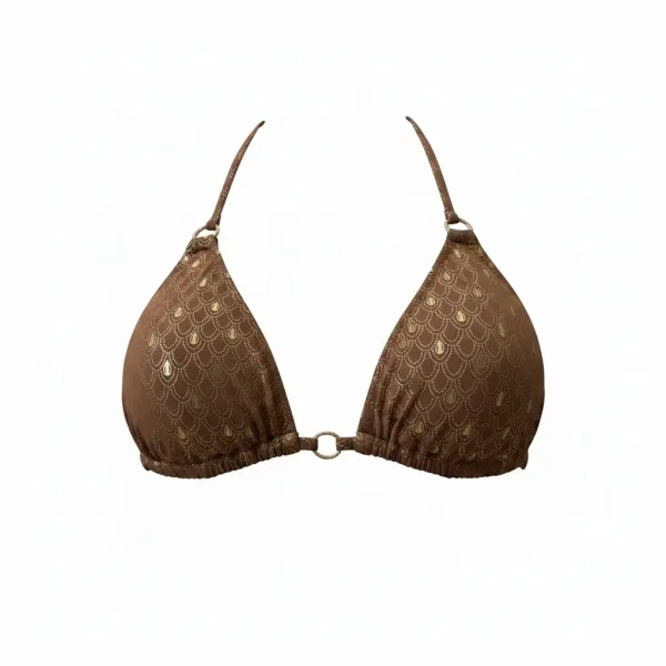MYA swimwear Γυναικείο set bikini μαγιό καφέ μπρονζέ με μεταλλικές γυαλιστερές ανταύγειες τριγωνάκι & δετό brazil MB2201 summer collection Brown