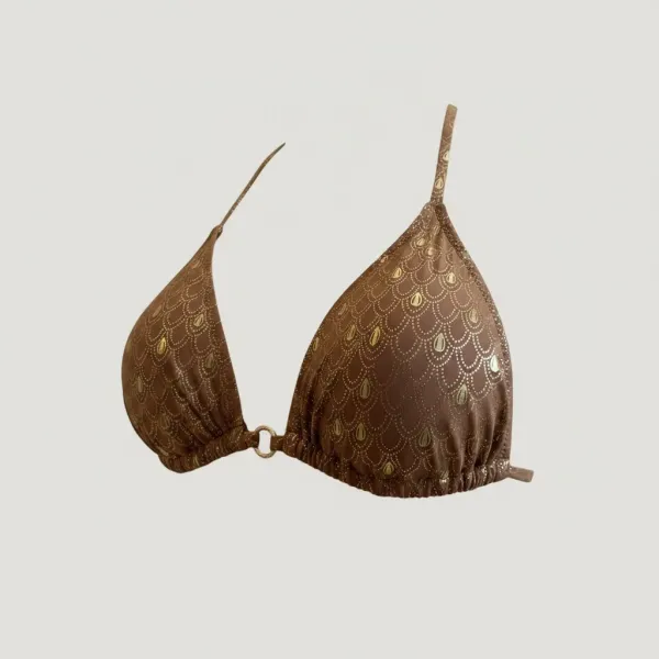 MYA swimwear Γυναικείο set bikini μαγιό καφέ μπρονζέ με μεταλλικές γυαλιστερές ανταύγειες τριγωνάκι & δετό brazil MB2201 summer collection Brown