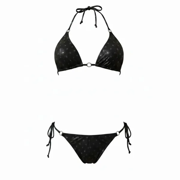 MYA swimwear Γυναικείο set bikini μαγιό μαύρο με μεταλλικές γυαλιστερές ανταύγειες τριγωνάκι & δετό brazil MB2201 summer collection Black