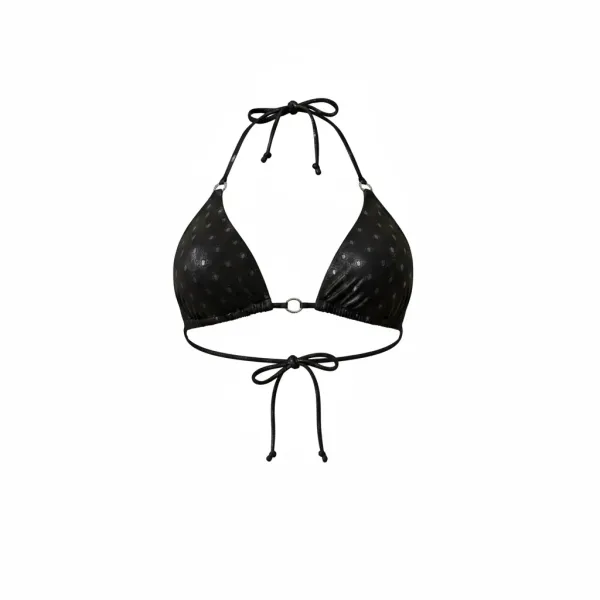 MYA swimwear Γυναικείο set bikini μαγιό μαύρο με μεταλλικές γυαλιστερές ανταύγειες τριγωνάκι & δετό brazil MB2201 summer collection Black