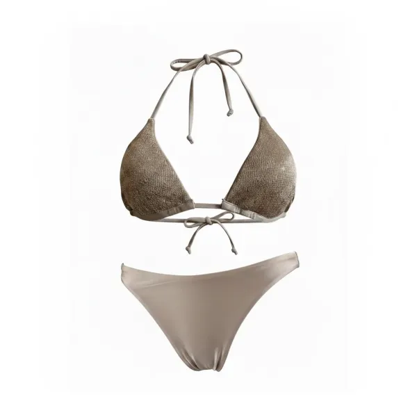 MYA swimwear Γυναικείο set bikini μαγιό Ροζ gold με μεταλλικές πλεκτές λεπτομέρειες τριγωνάκι & ψηλόμεσο v brazil MB3225 summer collection dusty pink