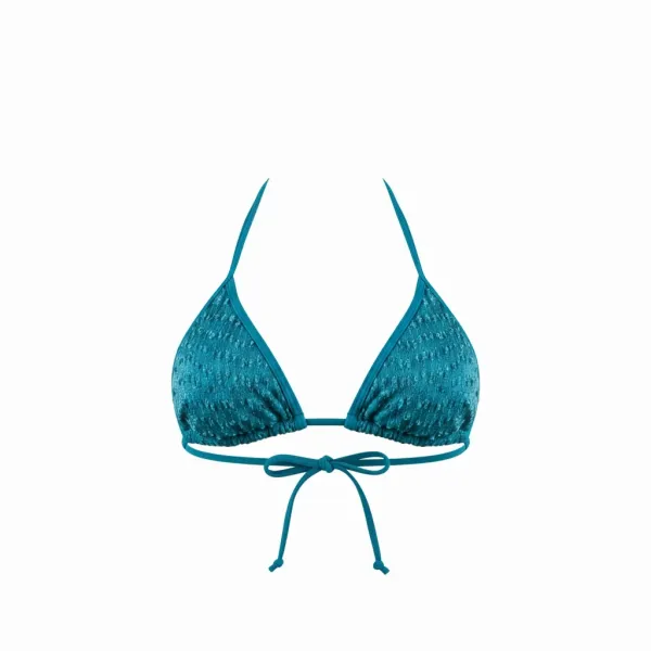 MYA  Γυναικείο Set Bikini Τριγωνάκι με ανάγλυφη textured δαντέλα στο επάνω μέρος σε πετρόλ χρώμα και δετό σλιπ brazil petrol MP5236 