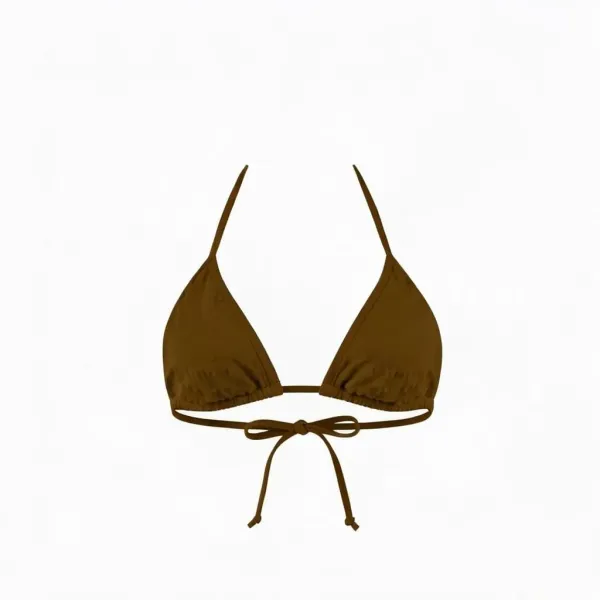MYA  Γυναικείο Set Bikini Τριγωνάκι με ανάγλυφη textured δαντέλα στο επάνω μέρος σε καφέ χρώμα δετό σλιπ brazil  brown MP5236 