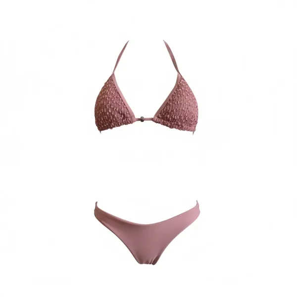 MYA  Γυναικείο Set Bikini Τριγωνάκι με ανάγλυφη textured δαντέλα στο επάνω μέρος σε απαλό ροζ χρώμα και δετό σλιπ brazil pink MP5236 
