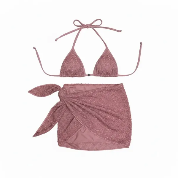 MYA  Γυναικείο Set Bikini Τριγωνάκι με ανάγλυφη textured δαντέλα στο επάνω μέρος σε απαλό ροζ χρώμα και δετό σλιπ brazil pink MP5236 