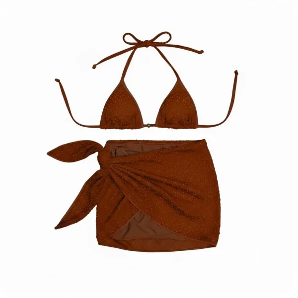 MYA  Γυναικείο Set Bikini Τριγωνάκι με ανάγλυφη textured δαντέλα στο επάνω μέρος σε καφέ χρώμα δετό σλιπ brazil  brown MP5236 