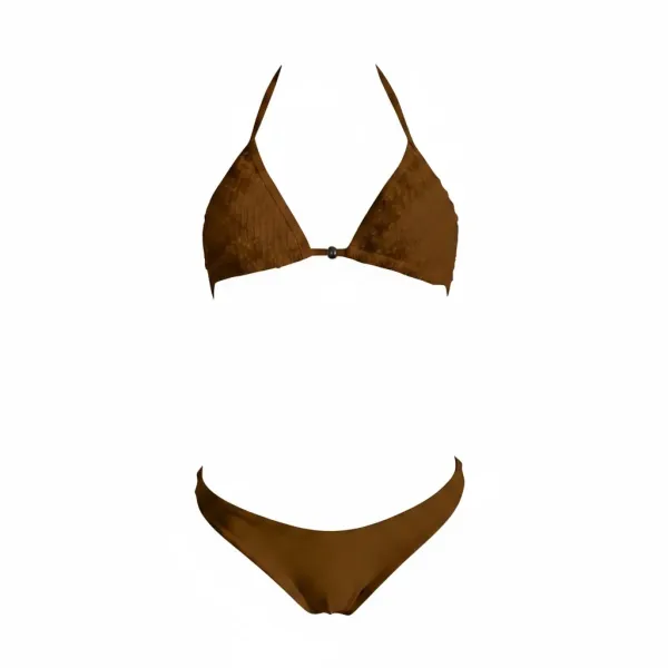 MYA  Γυναικείο Set Bikini Τριγωνάκι με ανάγλυφη textured δαντέλα στο επάνω μέρος σε καφέ χρώμα δετό σλιπ brazil  brown MP5236 