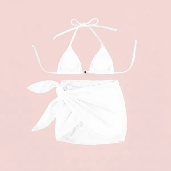 MYA  Γυναικείο Set Bikini Τριγωνάκι με ανάγλυφη textured δαντέλα στο επάνω μέρος σε λευκό χρώμα και δετό σλιπ brazil white MP5236 