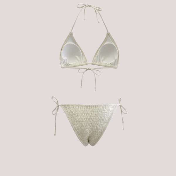 MYA swimwear Γυναικείο bikini set μαγιό δαντέλα τριγωνάκι & δετό σλιπ λευκό White με πούλιες MB3215 summer collection