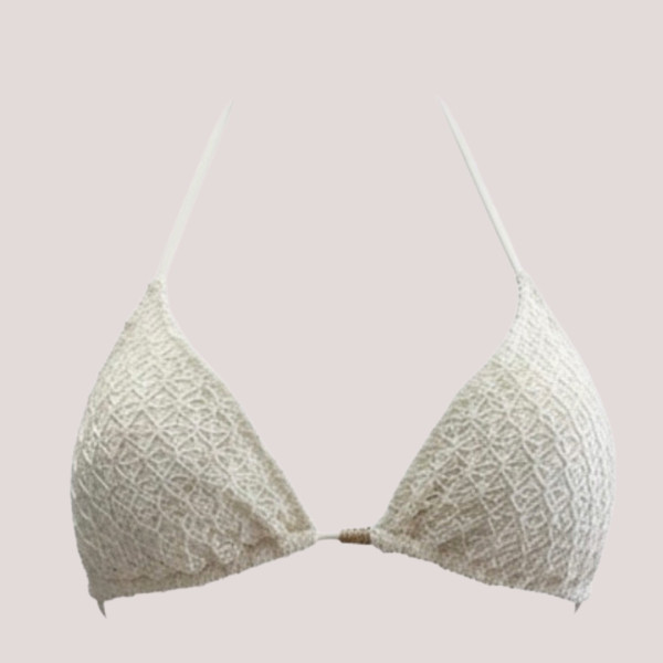 MYA swimwear Γυναικείο bikini set μαγιό δαντέλα τριγωνάκι & δετό σλιπ λευκό White με πούλιες MB3215 summer collection