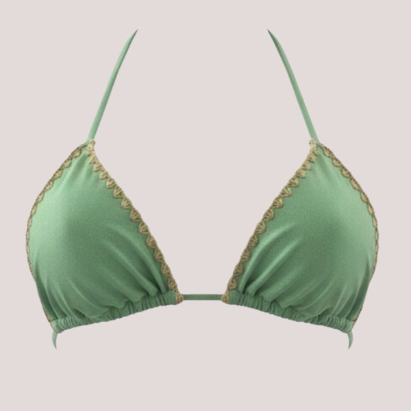 MYA swimwear Γυναικείο bikini set μαγιό μεταλλιζέ τριγωνάκι & brazil v με πλεκτό τελείωμα πράσινο ανοιχτό MB2205