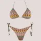 Rock Club Γυναικείο set bikini τριγωνάκι με δετό σλίπ πλεκτό τύπου Missoni χακί με ροζ αποχρώσεις BP5007