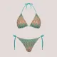 Rock Club Γυναικείο set bikini τριγωνάκι με δετό σλίπ πλεκτό τύπου Missoni τυρκουάζ  με μπέζ αποχρώσεις BP5007