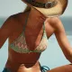 Rock Club Γυναικείο set bikini τριγωνάκι με δετό σλίπ πλεκτό τύπου Missoni τυρκουάζ  με μπέζ αποχρώσεις BP5007