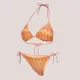 Rock Club Γυναικείο set bikini τριγωνάκι με δετό σλίπ πλεκτό τύπου Missoni κίτρινο με ροζ αποχρώσεις BP5007