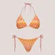 Rock Club Γυναικείο set bikini τριγωνάκι με δετό σλίπ πλεκτό τύπου Missoni κίτρινο με ροζ αποχρώσεις BP5007