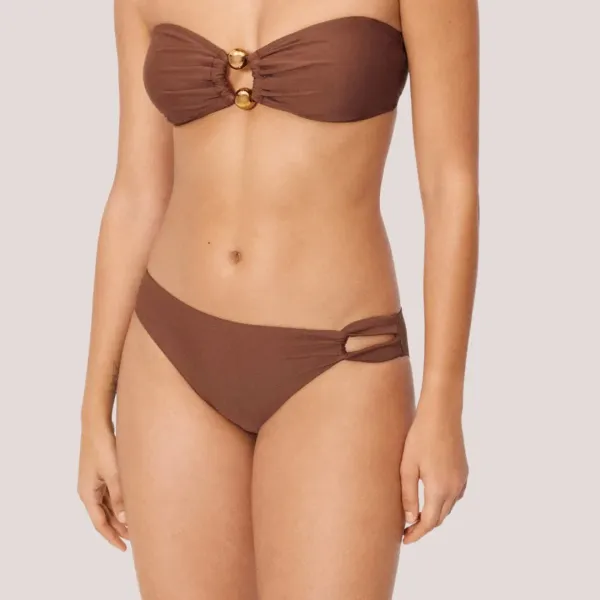 Ysabel Mora Γυναικείο Set bikini bandeau Μαγιό με αποσπώμενες τιράντες & σλιπ με ιδιαίτερο κόψιμο στο πλάϊ καφέ μπρονζέ Brown 83470 Marfil