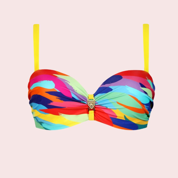 Self Caribean Γυναικείο Σετ μπικίνι μαγιό strapless πολύχρωμο με σχέδιο  για μεγάλο στήθος & σλιπ brazil S730CA9.1