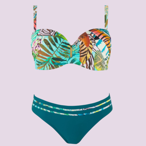 Self Aruba Γυναικείο Σετ μπικίνι strapless Πετρόλ εμπριμέ για μεγάλο στήθος κλασσικό σλιπ S730V1AR1 Luxury collection