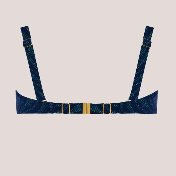 Self Γυναικείο Set bikini straples με ενίσχυση μπλέ σκούρο με lurex πράσινο & ψηλόμεσο σλιπ ιδανικό για μεγάλο στήθος Luxury Swimwear S730V3CV7 Costa Brava Navy Blue