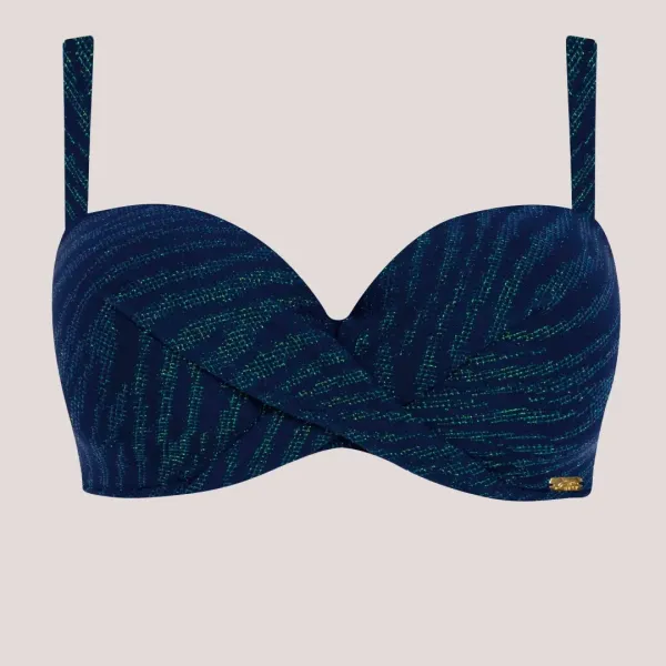 Self Γυναικείο Set bikini straples με ενίσχυση μπλέ σκούρο με lurex πράσινο & ψηλόμεσο σλιπ ιδανικό για μεγάλο στήθος Luxury Swimwear S730V3CV7 Costa Brava Navy Blue
