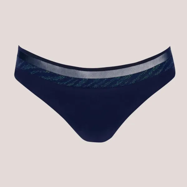 Self Γυναικείο Set bikini straples με ενίσχυση μπλέ σκούρο με lurex πράσινο & ψηλόμεσο σλιπ ιδανικό για μεγάλο στήθος Luxury Swimwear S730V3CV7 Costa Brava Navy Blue