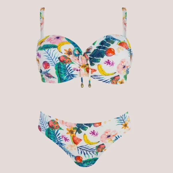 Self Γυναικείο Set bikini straples με ενίσχυση λευκό με υπέροχα σχέδια λουλουδιών & τροπικών φρούτων ιδανικό για μεγάλο στήθος Luxury Swimwear S730V3PA1 White PINA