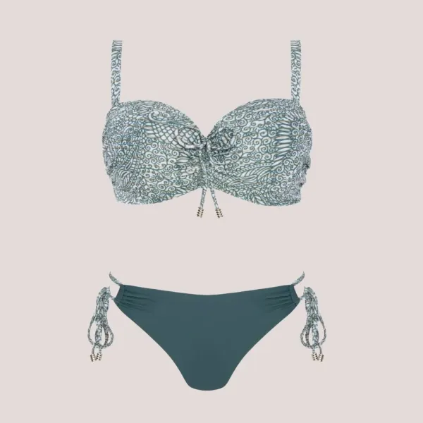 Self Γυναικείο Set bikini λαδί Tropical με gold lurex straples με υπέροχη ενίσχυση & για μεγάλο στήθος Luxury Swimwear green S730V3SD2 Sydney 2