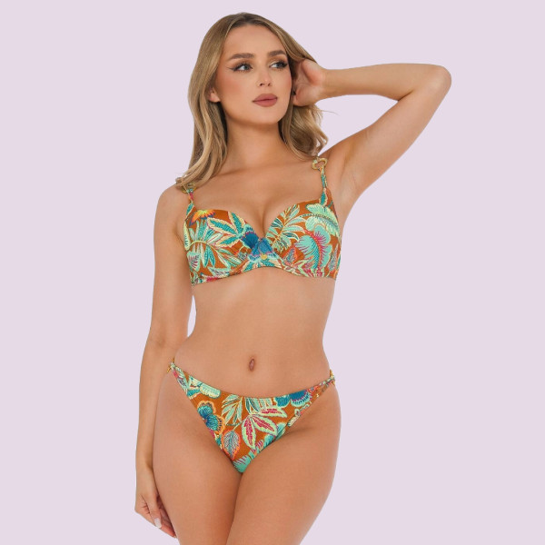 Self Luxury Swimwear Mykonos 2 Γυναικείο Σετ μπικίνι μαγιό χρυσό εμπριμέ πράσινο για μεγάλο στήθος κανονικό σλιπ  S936MN2
