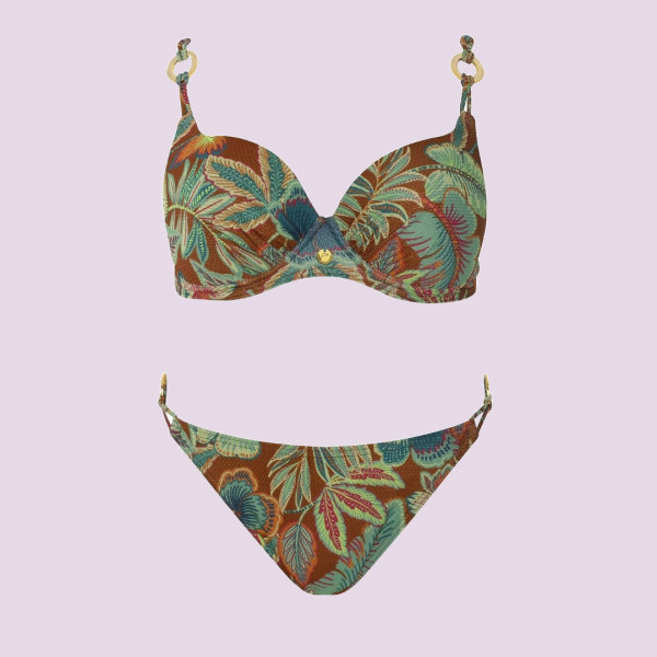 Self Luxury Swimwear Mykonos 2 Γυναικείο Σετ μπικίνι μαγιό χρυσό εμπριμέ πράσινο για μεγάλο στήθος κανονικό σλιπ  S936MN2