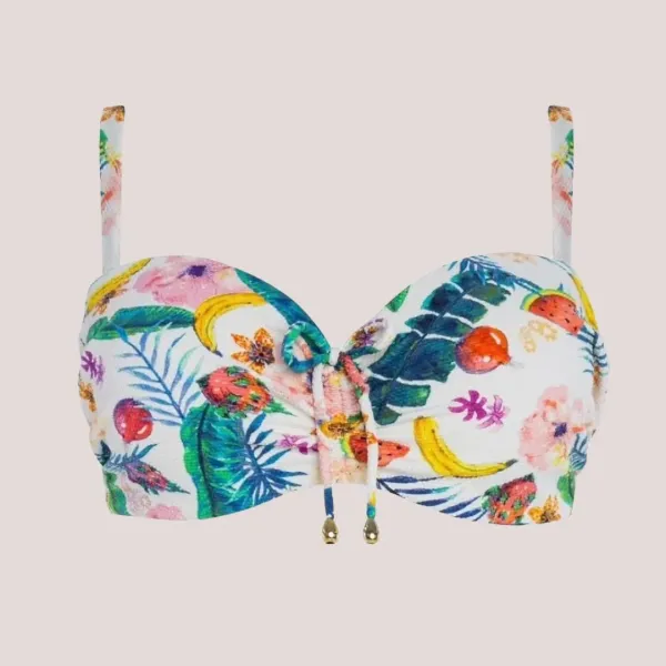 Self Γυναικείο Set bikini straples με ενίσχυση λευκό με υπέροχα σχέδια λουλουδιών & τροπικών φρούτων ιδανικό για μεγάλο στήθος Luxury Swimwear S730V3PA1 White PINA